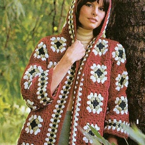 Vintage 1960s Granny Square Crochet Cardigan Pattern (PDF)