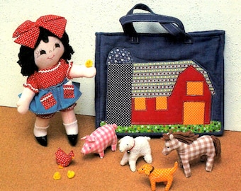 Sac fourre-tout pour enfants avec décoration de grange, poupée et animaux de la ferme - Patron de couture vintage pour enfants