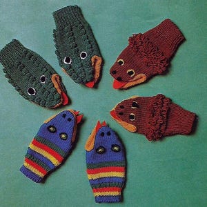 Animal Puppets- knitting pattern-dragon, snake, crocodile and lion-PDF-Instant download
