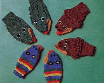 Animal Puppets- knitting pattern-dragon, snake, crocodile and lion-PDF-Instant download