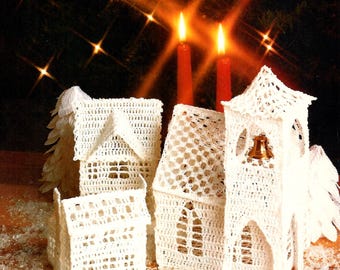 Christmas village-crochet pattern-pdf-instant download- vintage pattern a rare find,