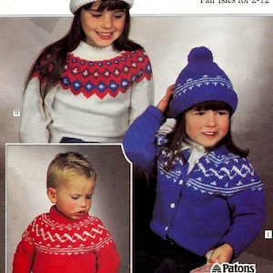 Fair Isle Knitting Pattern: Kids Sweater, Toque, Cardigan (PDF Download)