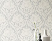 Removable Peel and Stick / Pre-Pasted Wallpaper - Textured Stylized Large Scale Flower Damask - Light Neutral Cream Greige Beige Grey