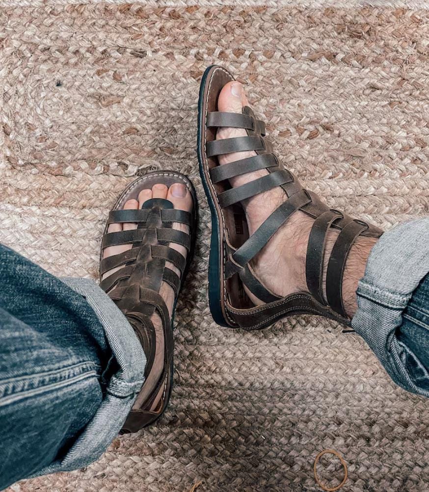 Gladiator Leather Sandals for Men, Greek Gladiator Sandals from Genuine Leather, Mens Brown Leather Sandals, Ancient Greek Sandals for Men
