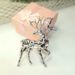 Vintage Silver & Gold Abstract Deer Brooch Set