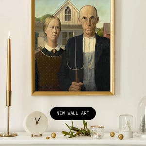 Famous Art Prints | Grant Wood American Gothic | retro gallery wall | poster Instant Download