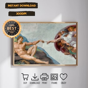 Michelangelo Creation of Adam Print | Renaissance Masterpiece Digital Art | High‑Res Instant Download