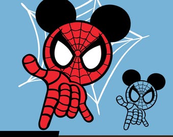 ミッキー スパイダー フェイス SVG、スパイダー ウェブ SVG、SVG カット ファイル SVG、ビニール、ステッカー、レーザー カット、クリカット、シルエット用の PNG 画像。