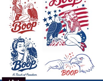 Retro Amerikanischer Vintage 4.Juli stolzes Pinup-Girl, Boop Paparischer Adler 4.Juli SVG, lustiges Amerika Vintage Mädchen