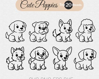 Hunderassen SVG Clipart, süße Welpen Silhouette (digitaler Download)