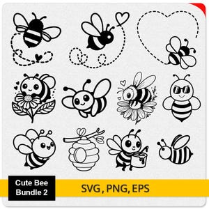 Bee SVG, Bee Outline SVG Bundle, Cute Bee path dotted lines bundle, Cute Honey Bee cutting file, Bee with heart Digital Download