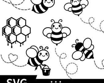 かわいいハチのSVGバンドル、クリップアート、カッティングファイル（デジタルダウンロード）