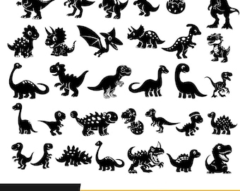 Dinosaurier SVG Bundle, 40+ Kawaii Clipart Dateien (Digitaler Download)