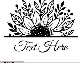 ひまわりの名前フレーム SVG、分割モノグラム、ボーダーカットファイル（デジタルダウンロード）