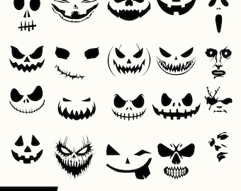 不気味なハロウィーンの顔のSVGバンドル、ゴースト、カボチャ（デジタルファイル）
