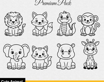 ベビーサファリ動物SVGバンドル、ジャングル動物園の動物クリップアート（即時ダウンロード）