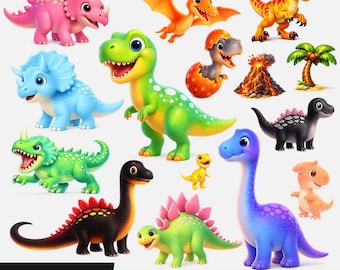 Dinosaurier Clipart, niedliche Dinos Png, Scrapbook zum ausdrucken, T-rex, Triceratops, Brontosaurus, Stegosaurus Grafiken PNG
