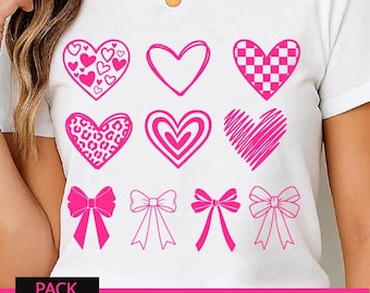 バレンタインのラブリボンハートSVGバンドル、コケットバレンタインSVG、ラブデザイン、シャツ、クリカット、シルエットファイル用のキュートラブPNG