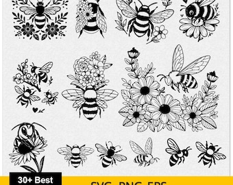 ミツバチの SVG バンドル、かわいいミツバチのクリップ アート、マルハナバチのシルエット、養蜂家の SVG、ミツバチのクリップ アート、かわいいミツバチの SVG。