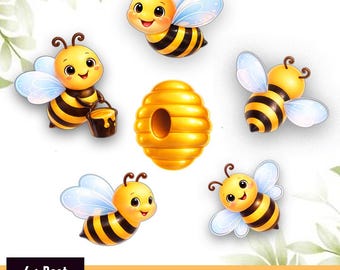 Niedliche Bienen Clipart PNG, kleine Biene Clipart, Geburtstagsparty Kinderzimmer Dekor svg, Blumen Bienenwabe png, kommerzielle Nutzung Sofort-Download