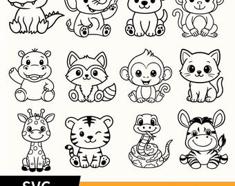 サファリ動物バンドル SVG | 赤ちゃん動物バンドル SVG | 動物園動物バンドル SVG | かわいい動物クリップアート | PNG、SVG、EPS ファイルをすぐにダウンロード