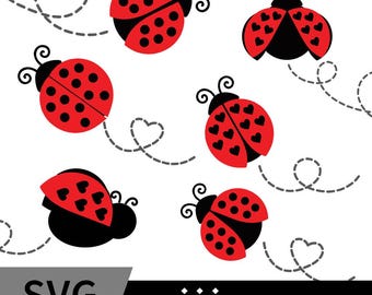 かわいいてんとう虫のSVGバンドル、昆虫クリップアート（デジタルダウンロード）