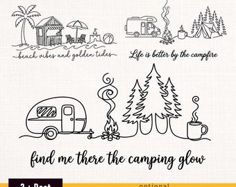 Camping Life Bundle, Retro Camper, Strand Vibes, Lagerfeuer Designs, Camping Life svg, minimalistisches Camping svg, trendiges Outdoor Png (SVG PNG EPS)