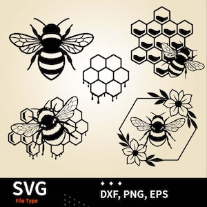 Bee SVG, Bee Clipart, Bee Outline SVG Bundle,  Bee path dotted lines bundle, Cute Honey Bee cutting file, Bee with heart Digital Download