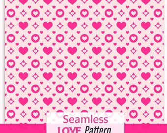 ピンクのハートのバレンタインパターン、シームレスな愛のデザイン（SVG、PNG、EPS）
