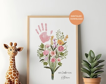 Boeket met handafdrukken voor kinderen | Cadeau met handafdrukken | Handafdruk van baby/kind | Cadeau voor grootouders | Cadeau voor mama | Moederdag