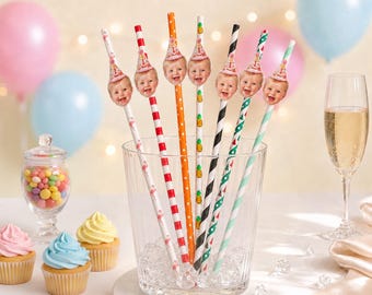 Custom Photo Face Straws | Personalized Birthday Party Drinkware