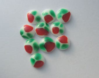 Red And Green Beads - Fused Glass Beads - Lampwork Beads - Fused Glass - Jewelry Findings - Small Beads - Cabochon - Cab - Mosaic Tiles 5274