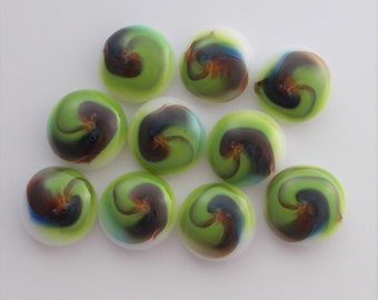 Fused Glass Beads - Fused Glass - Small Beads - Jewelry Findings - Lampwork Beads - Cabochon - Cab - Green Beads 2003