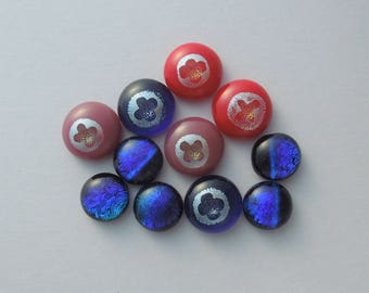 Dichroic fused Glass Mini Cabs, Bead Findings, Dichroic Cabochons, Fused Glass, Glass Beads, Buttons, Do It Yourself, DIY 5065