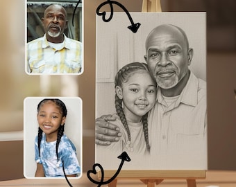 Retrato conmemorativo personalizado: combine fotos en una sola, agregue a su ser querido fallecido, arte digital personalizado en blanco y negro, regalo para mamá o papá.