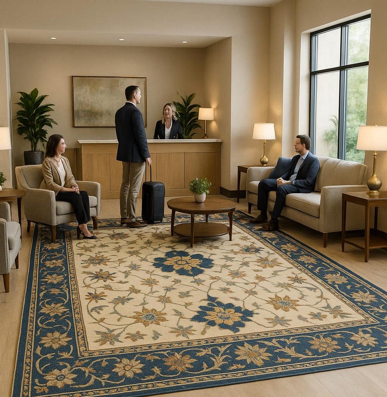 Reception Rugs Traditional Ivory Blue Floral Area Rug | Vintage Medallion Carpet ...