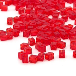 Glass Cube Beads, Transparent Red 4mm Miyuki Cubes, 200 square beads  (1421SB)