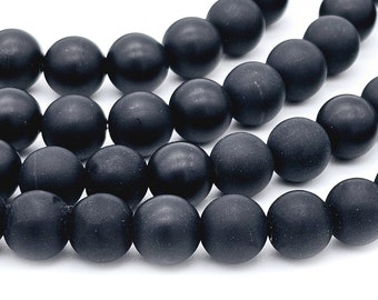 Black Onyx beads, 8mm round matte gemstone   (1249S)