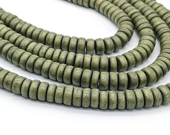 Wood Beads, Avocado Green, 8mm x 4mm Rondelle, eco-friendly wooden beads (740R)