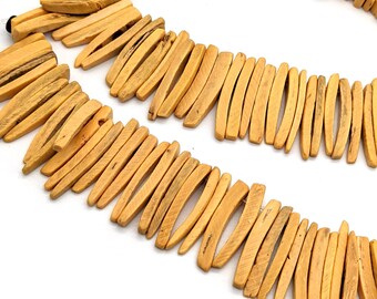 Yellow Wood spike beads, top drilled coconut palm sticks, full strand (1142R)