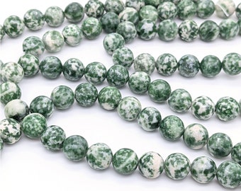 Tree Agate beads, 8mm round natural green & white gemstone, AKA Green Spotted Jasper (566S)