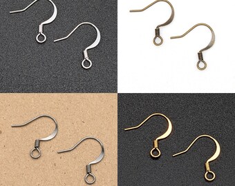 fishhook earwires, 17mm flat hook earring design, available in plated silver, brass, gunmetal, or gold