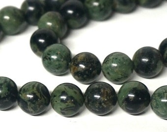 10mm Kambaba Jasper beads, round natural green black gemstone, full & half strands available  (1148S)