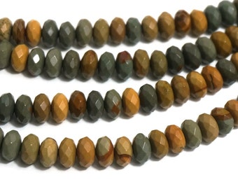 Wildhorse Picture Jasper 8mm x 5mm rondelle, Faceted Gemstone Beads  (1177S)