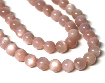 8mm pink Moonstone beads, round natural gemstone, 8 inch strand (1203S)