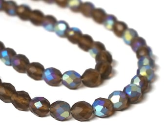 faceted glass beads, 8mm Light Brown Matte Aurora Borealis, full & half strands available (172G)