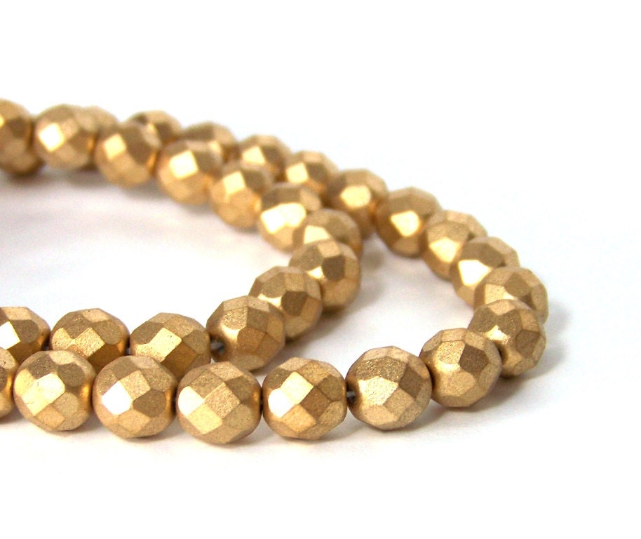 Metallic Gold Glass Beads Matte Finish 8mm Faceted Round Etsy