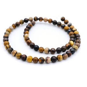 6mm Jupiter Jasper, Tiger Iron beads, 6mm round natural brown striped gemstone 689S image 2