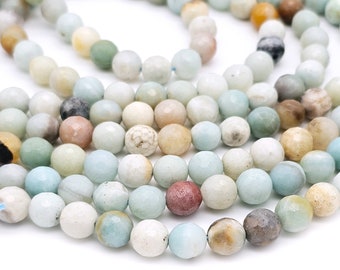 8mm Flower Amazonite beads, faceted round natural gemstone   (1257S)
