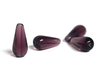 Glass Teardrop Beads, purple amethyst, 20mm x 10mm, set of 4 (1040G)